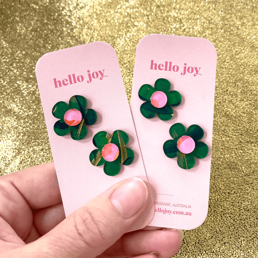 FLOWER STUD // Green and Pink - Hello Joy Accessories