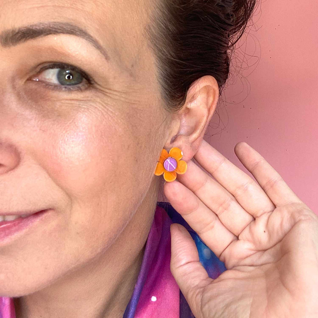 FLOWER STUD // Mustard and Lilac - Hello Joy Accessories